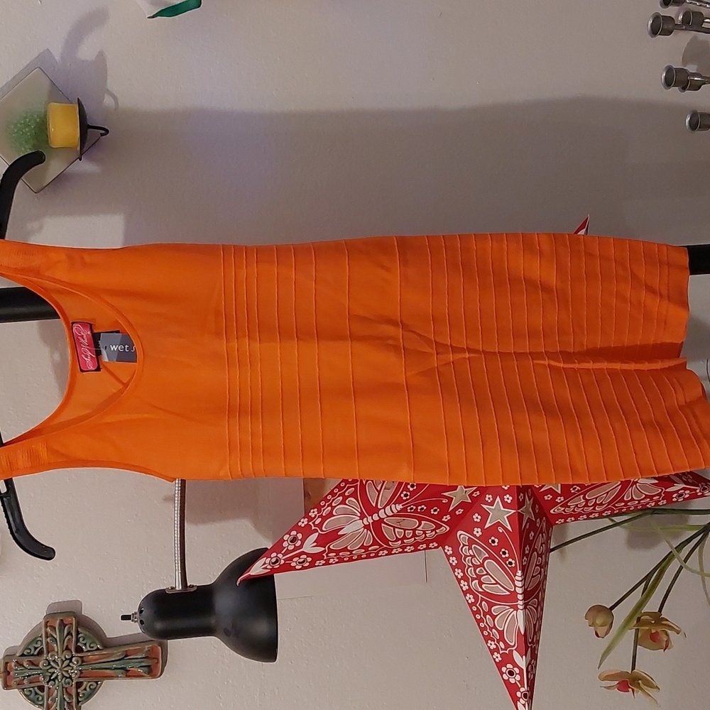Y2k era Neon coral/orange bodycon bandage dress with open back